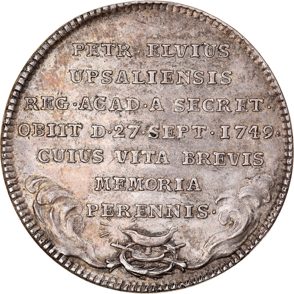 Suécia, Medal, Royal Academy of Sciences, Pehr Elvius, 1749, AU(50-53), Prata