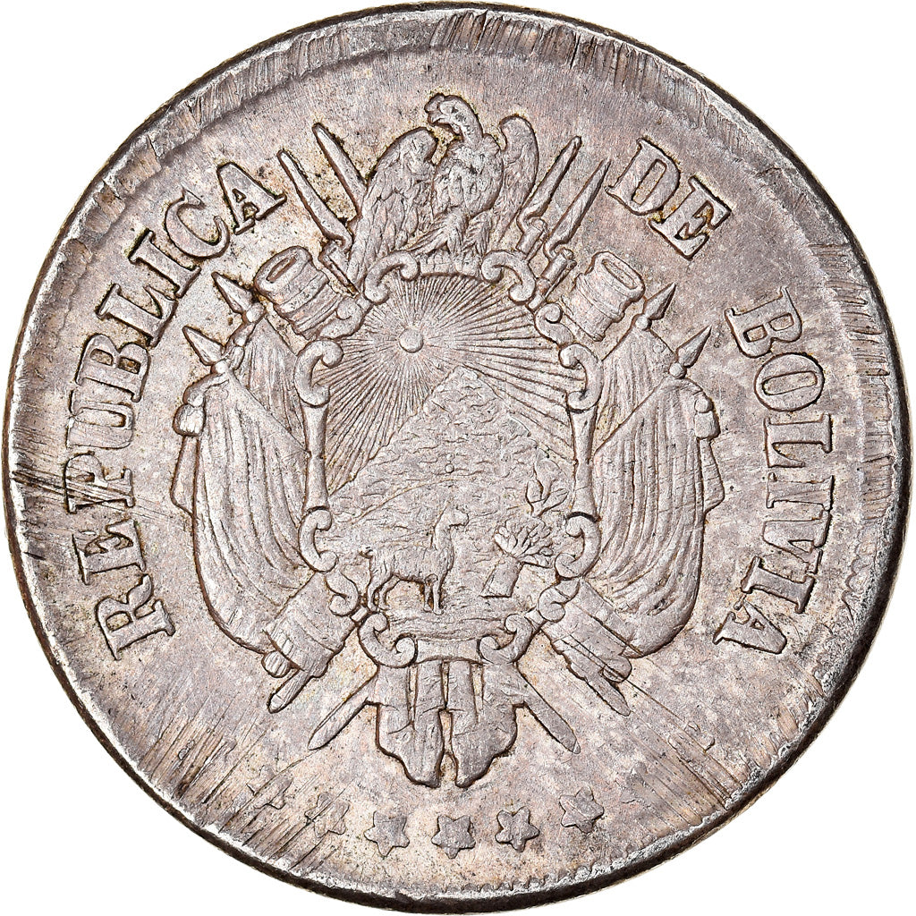 Coin, Bolivia, 20 Centavos, 1872, Potosi, AU(50-53), Silver, KM:159.1