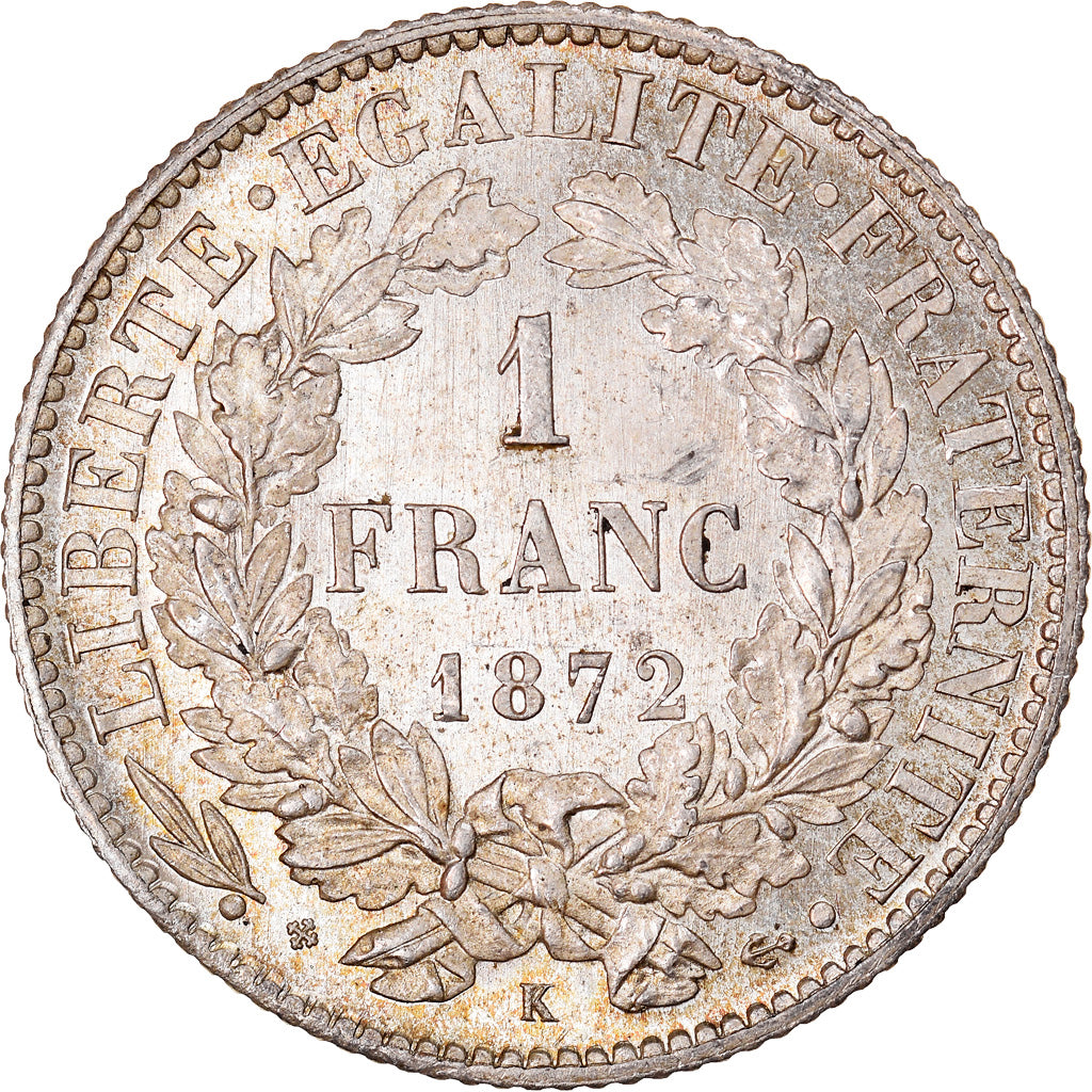 Coin, France, Cérès, Franc, 1872, Bordeaux, MS(60-62), Silver, KM:822.2