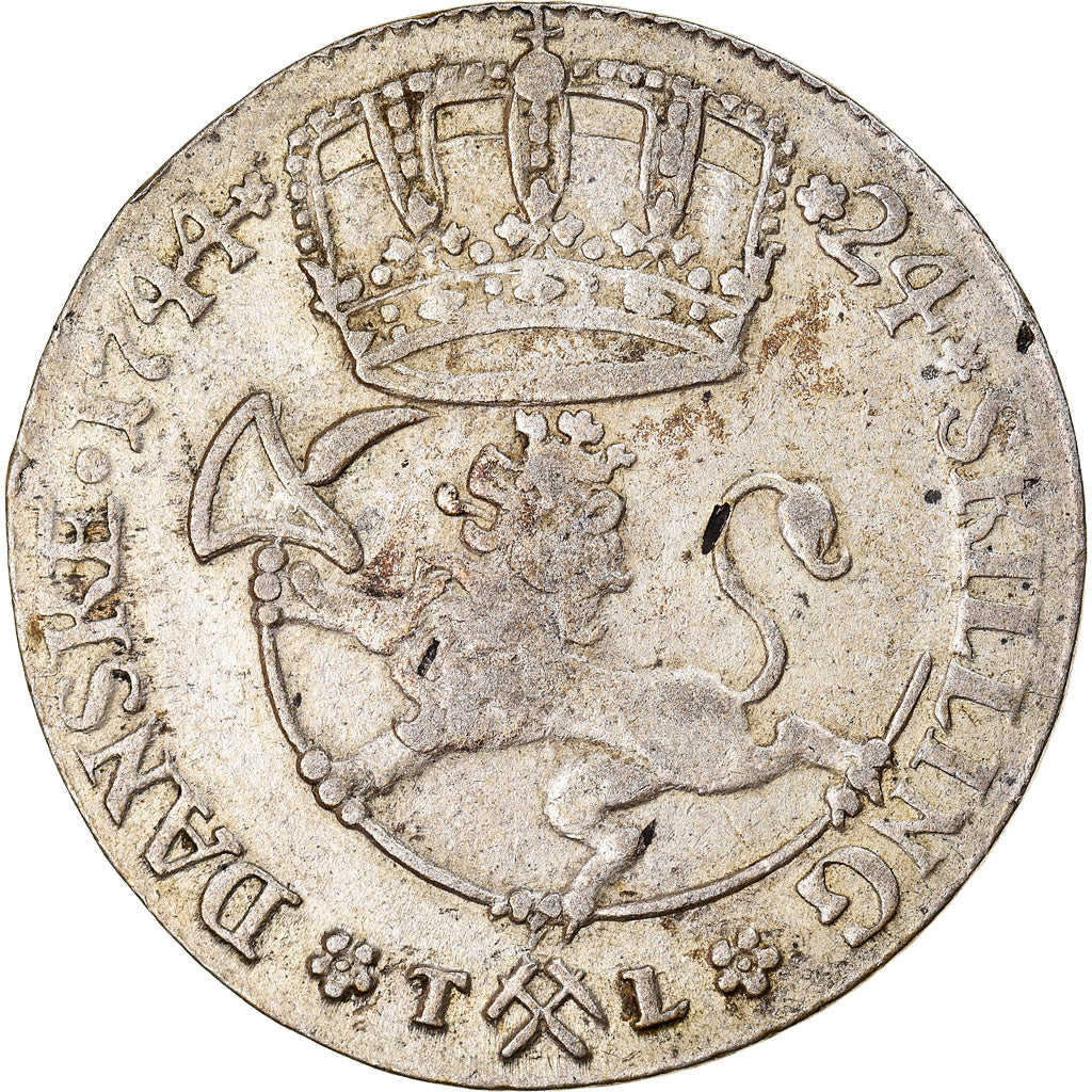 Moneta, Norvegia, Christian VI, 24 Skilling, 1744, MB+, Argento, KM:232.3