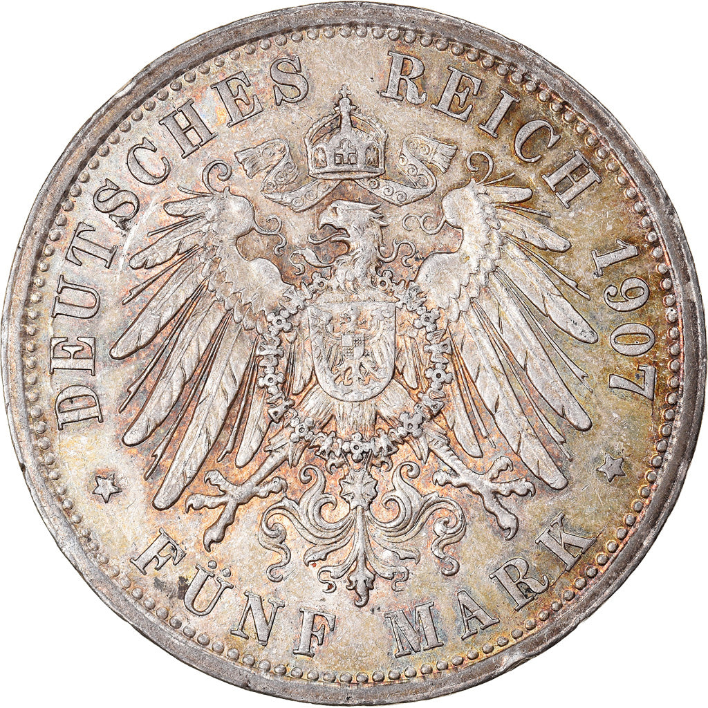 Coin, German States, PRUSSIA, Wilhelm II, 5 Mark, 1907, Berlin, AU(55-58)