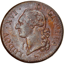 Moneta, Francia, Louis XVI, Sol ou sou, Sol, 1791, Paris, BB+, Rame, KM:578.1