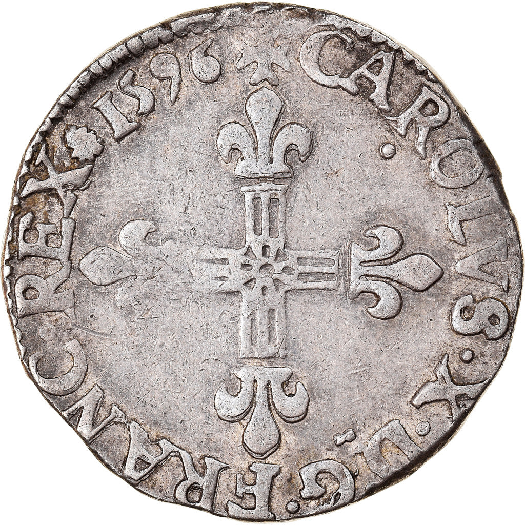 Moneda, Francia, Charles X, 1/4 Ecu, 1596, Dinan, MBC, Plata, Sombart:4670