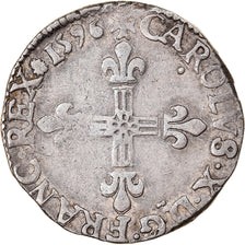 Moneda, Francia, Charles X, 1/4 Ecu, 1596, Dinan, MBC, Plata, Sombart:4670