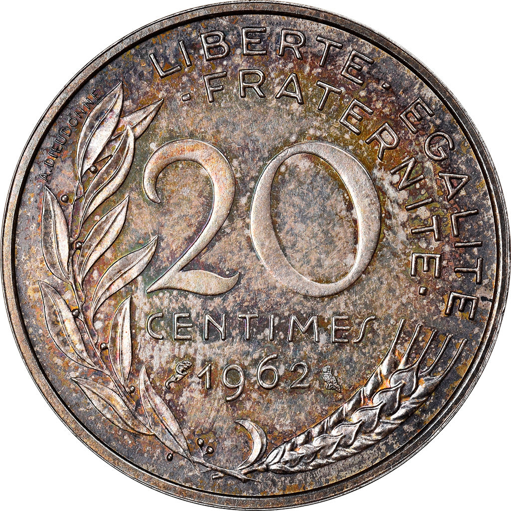 Coin, France, Marianne, 20 Centimes, 1962, Paris, Piéfort, MS(63), Silver