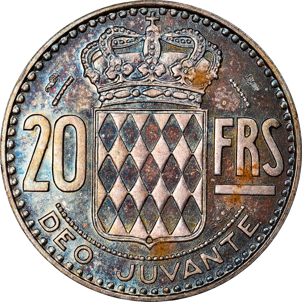 Coin, Monaco, Rainier III, 20 Francs, 1950, Paris, ESSAI, MS(63), Silver