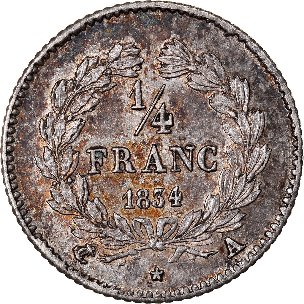 Munten, Frankrijk, Louis-Philippe, 1/4 Franc, 1834, Paris, PR+, Zilver
