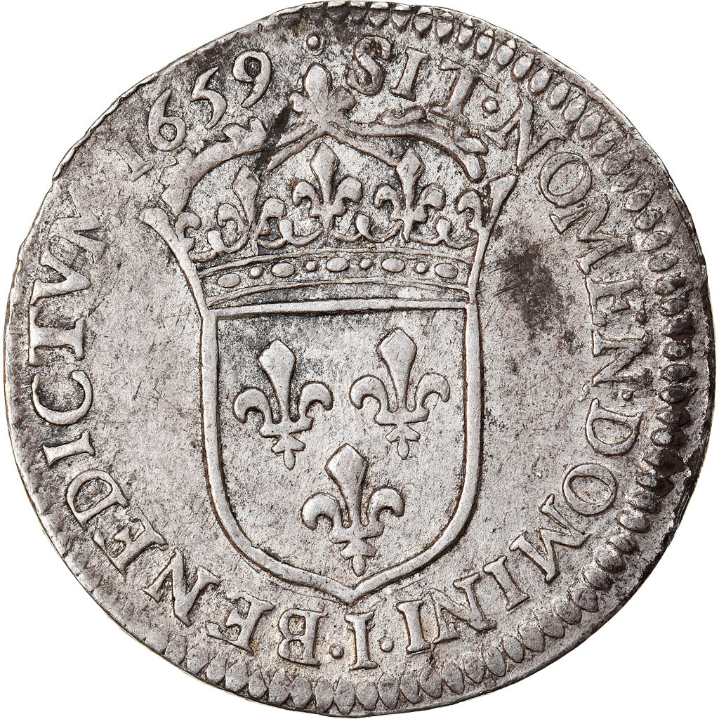 Coin, France, Louis XIV, 1/12 Écu à la mèche longue, 1/12 ECU, 10 Sols, 1659
