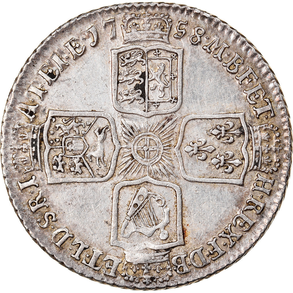 Coin, Great Britain, George II, Shilling, 1758, AU(55-58), Silver, KM:583.3