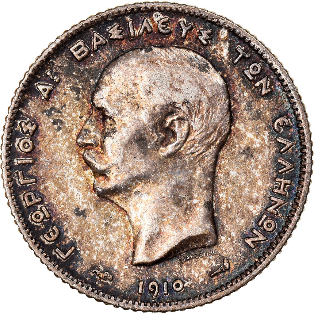 Coin, Greece, George I, Drachma, 1910, AU(50-53), Silver, KM:60