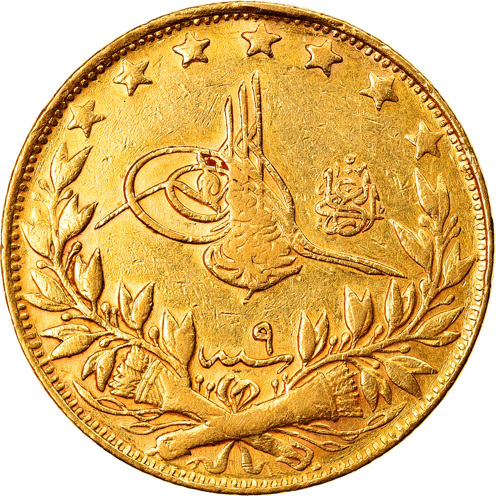 Coin, Turkey, Muhammad V, 100 Kurush, 1917, Qustantiniyah, EF(40-45), Gold
