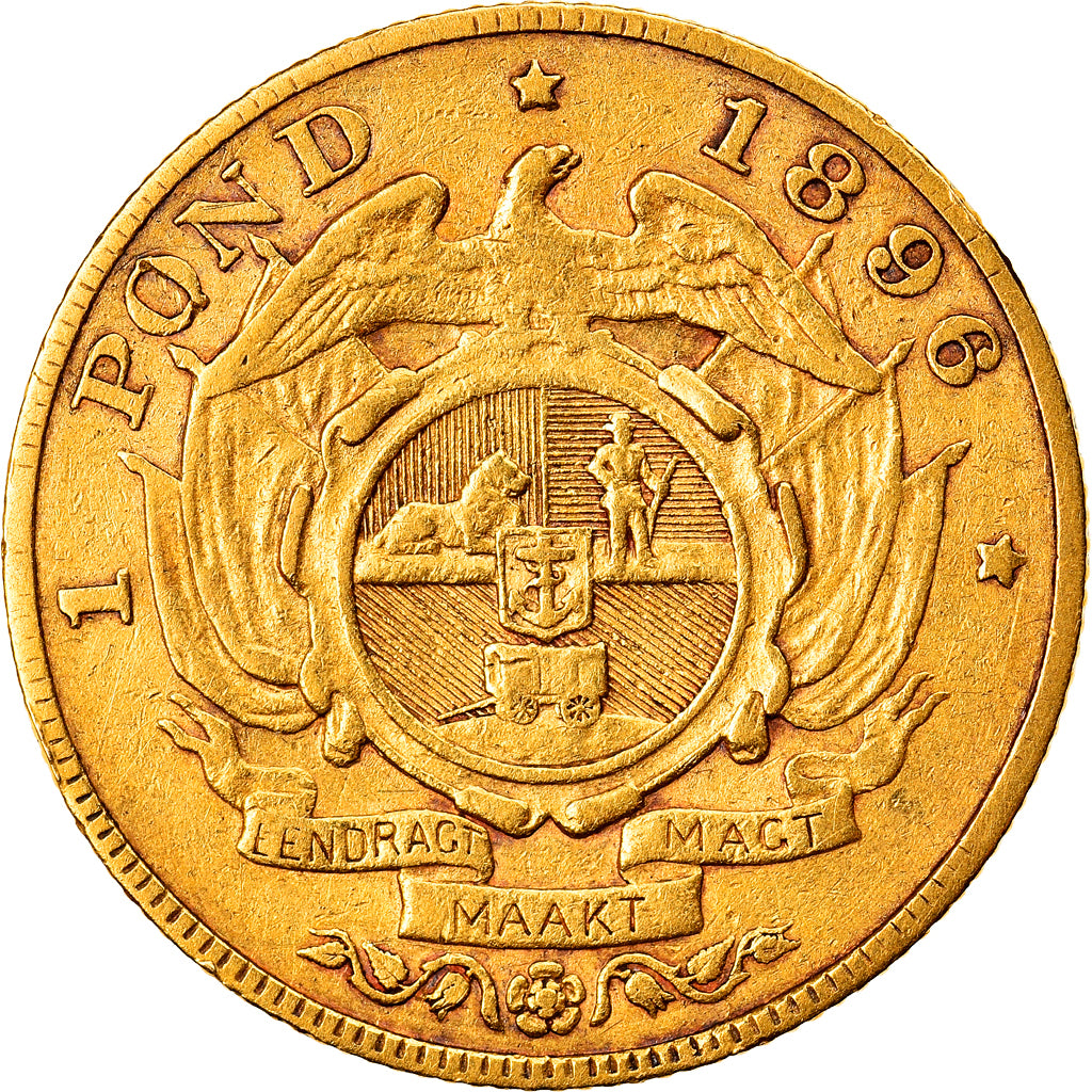 Moeda, África do Sul, Pond, Een, 1896, Pretoria, EF(40-45), Dourado, KM:10.2