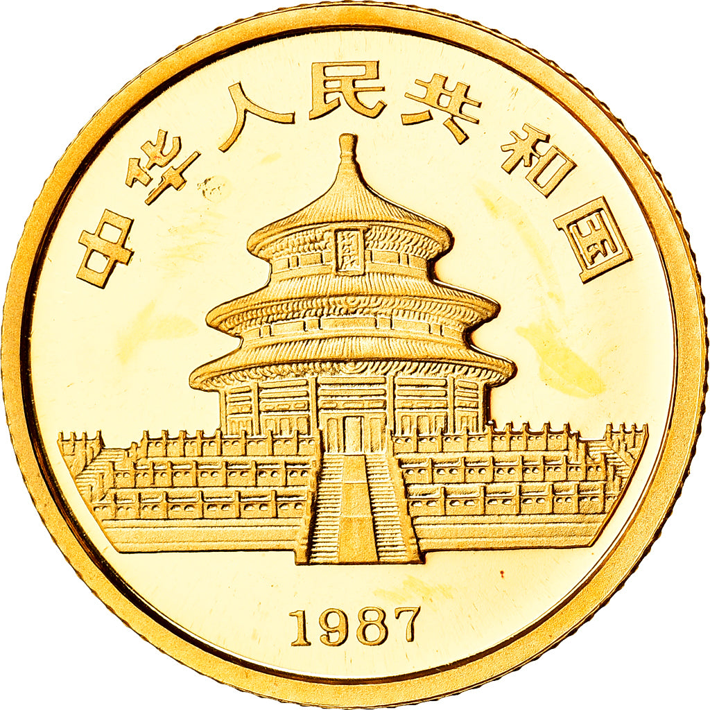 Münze, CHINA, PEOPLE'S REPUBLIC, Panda, 10 Yüan, 1987, 1/10 Oz, STGL, Gold