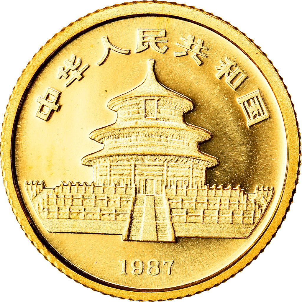 Coin, CHINA, PEOPLE'S REPUBLIC, Panda, 5 Yüan, 1987, 1/20 Oz, MS(65-70), Gold