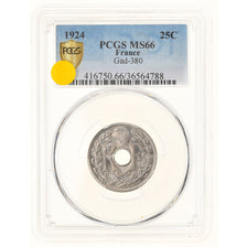 Monnaie, France, Lindauer, 25 Centimes, 1924, Paris, PCGS, MS66, FDC
