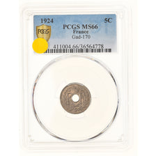 Coin, France, Lindauer, 5 Centimes, 1924, Paris, PCGS, MS66, MS(65-70)