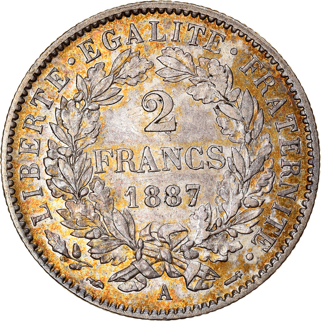 Coin, France, Cérès, 2 Francs, 1887, Paris, AU(55-58), Silver, KM:817.1