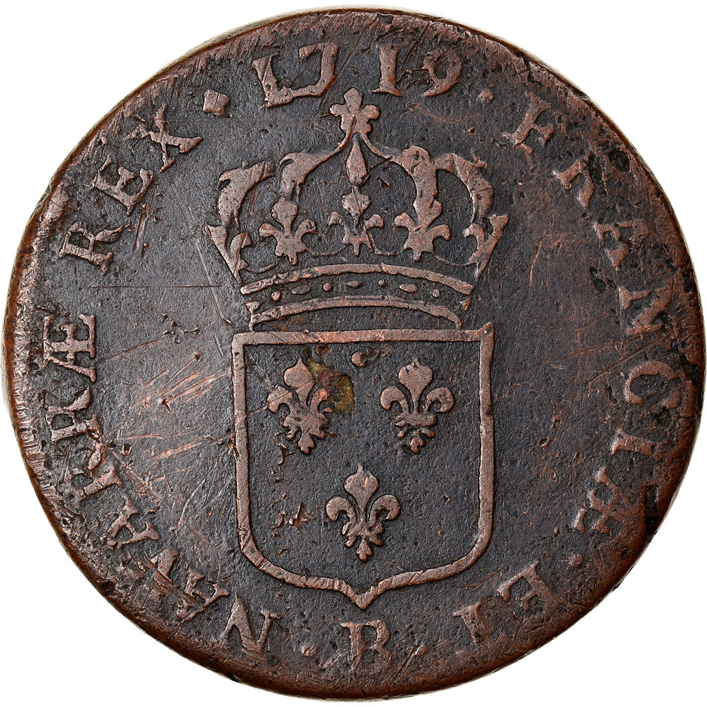 Coin, France, Louis XV, Sol au buste enfantin, Sol, 1719, Rouen, VF(30-35)