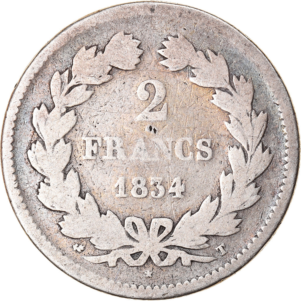 Moneta, Francia, Louis-Philippe, 2 Francs, 1834, Nantes, B, Argento, KM:743.12