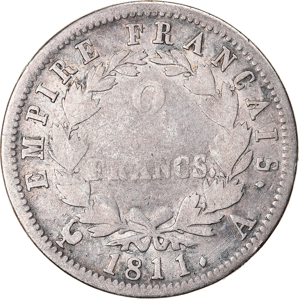 Monnaie, France, Napoléon I, 2 Francs, 1811, Paris, B+, Argent, Gadoury:501