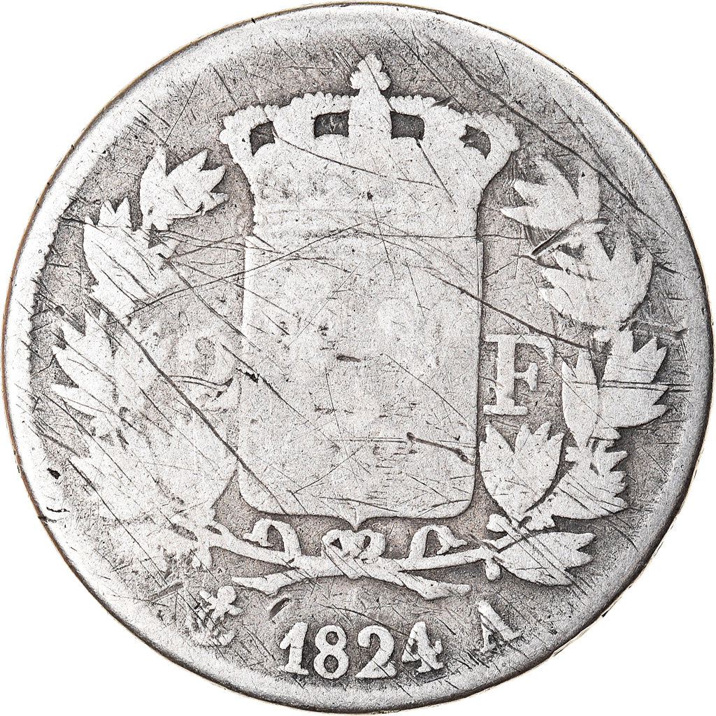 Munten, Frankrijk, Louis XVIII, Louis XVIII, 2 Francs, 1824, Paris, ZG, Zilver
