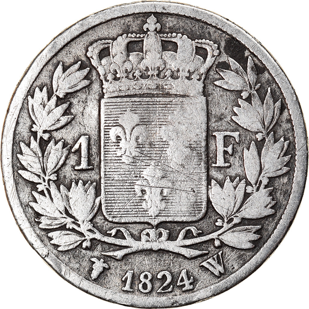 Coin, France, Louis XVIII, Louis XVIII, Franc, 1824, Lille, F(12-15), Silver