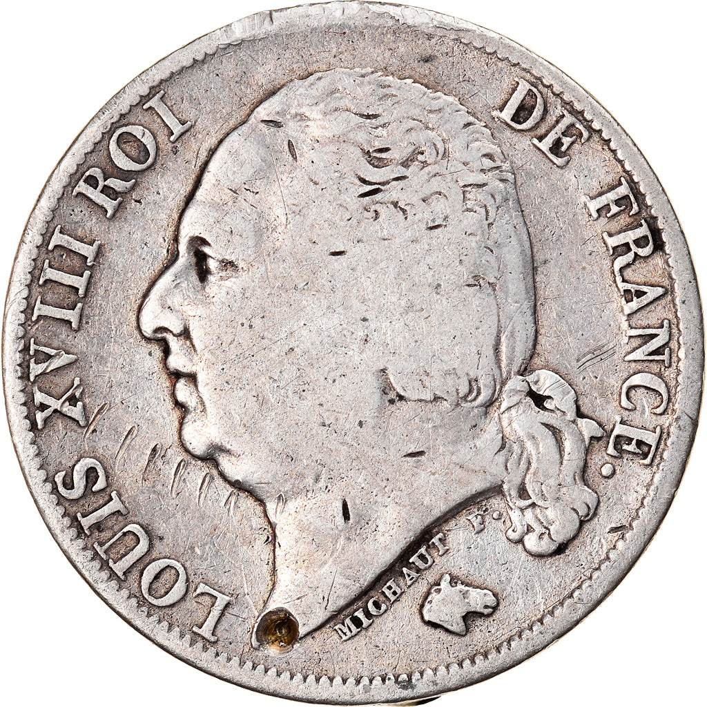 Moneda, Francia, Louis XVIII, Louis XVIII, Franc, 1823, Paris, BC+, Plata
