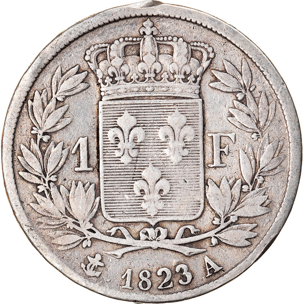 Moneda, Francia, Louis XVIII, Louis XVIII, Franc, 1823, Paris, BC+, Plata