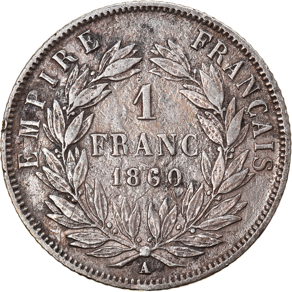Moneta, Francja, Napoleon III, Napoléon III, Franc, 1860, Paris, VF(20-25)