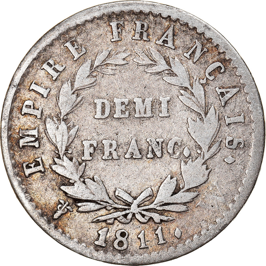 Moneta, Francia, Napoléon I, 1/2 Franc, 1811, Lille, MB+, Argento, KM:691.15