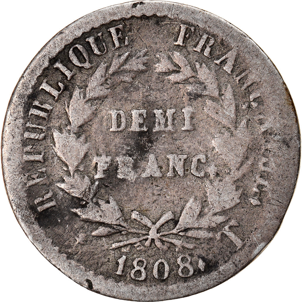 Coin, France, Napoléon I, 1/2 Franc, 1808, Nantes, VF(20-25), Silver