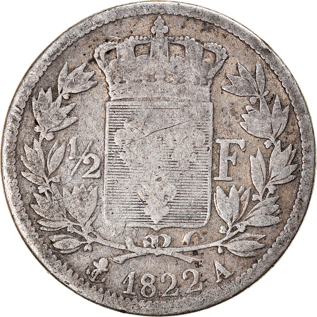 Coin, France, Louis XVIII, Louis XVIII, 1/2 Franc, 1822, Paris, F(12-15)
