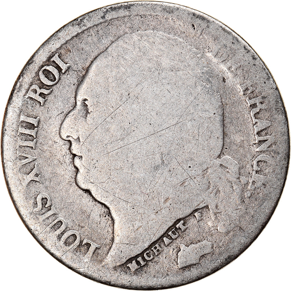 Moneta, Francia, Louis XVIII, 1/2 Franc, 1824, Lille, B+, Argento, KM:708.11