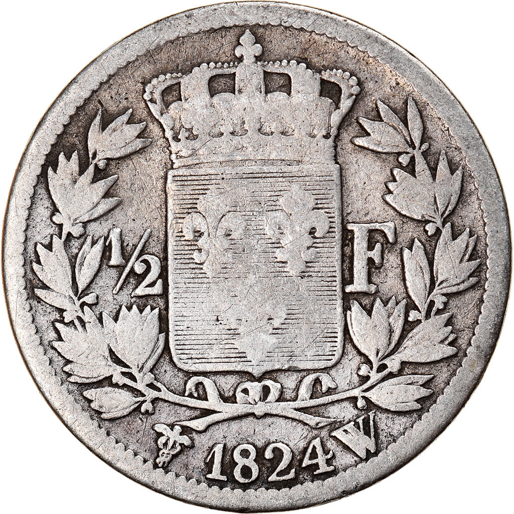 Moneta, Francia, Louis XVIII, 1/2 Franc, 1824, Lille, B+, Argento, KM:708.11