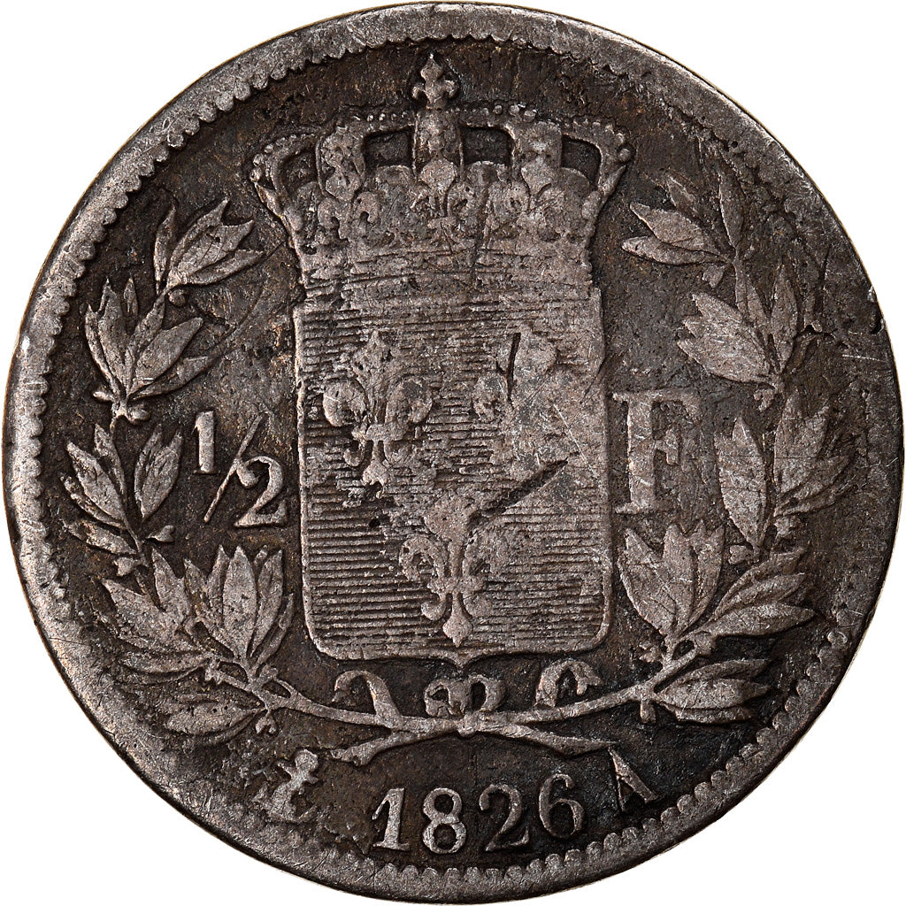 Moneta, Francja, Charles X, 1/2 Franc, 1826, Paris, F(12-15), Srebro, KM:723.1