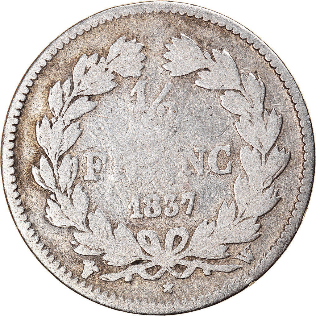 Moneta, Francia, Louis-Philippe, 1/2 Franc, 1837, Lille, B+, Argento, KM:741.13