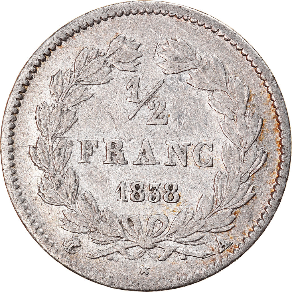 Coin, France, Louis-Philippe, 1/2 Franc, 1838, Paris, VF(20-25), Silver