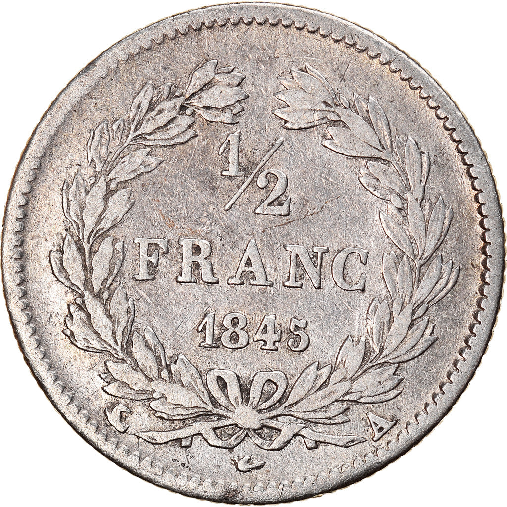 Coin, France, Louis-Philippe, 1/2 Franc, 1845, Paris, VF(30-35), Silver