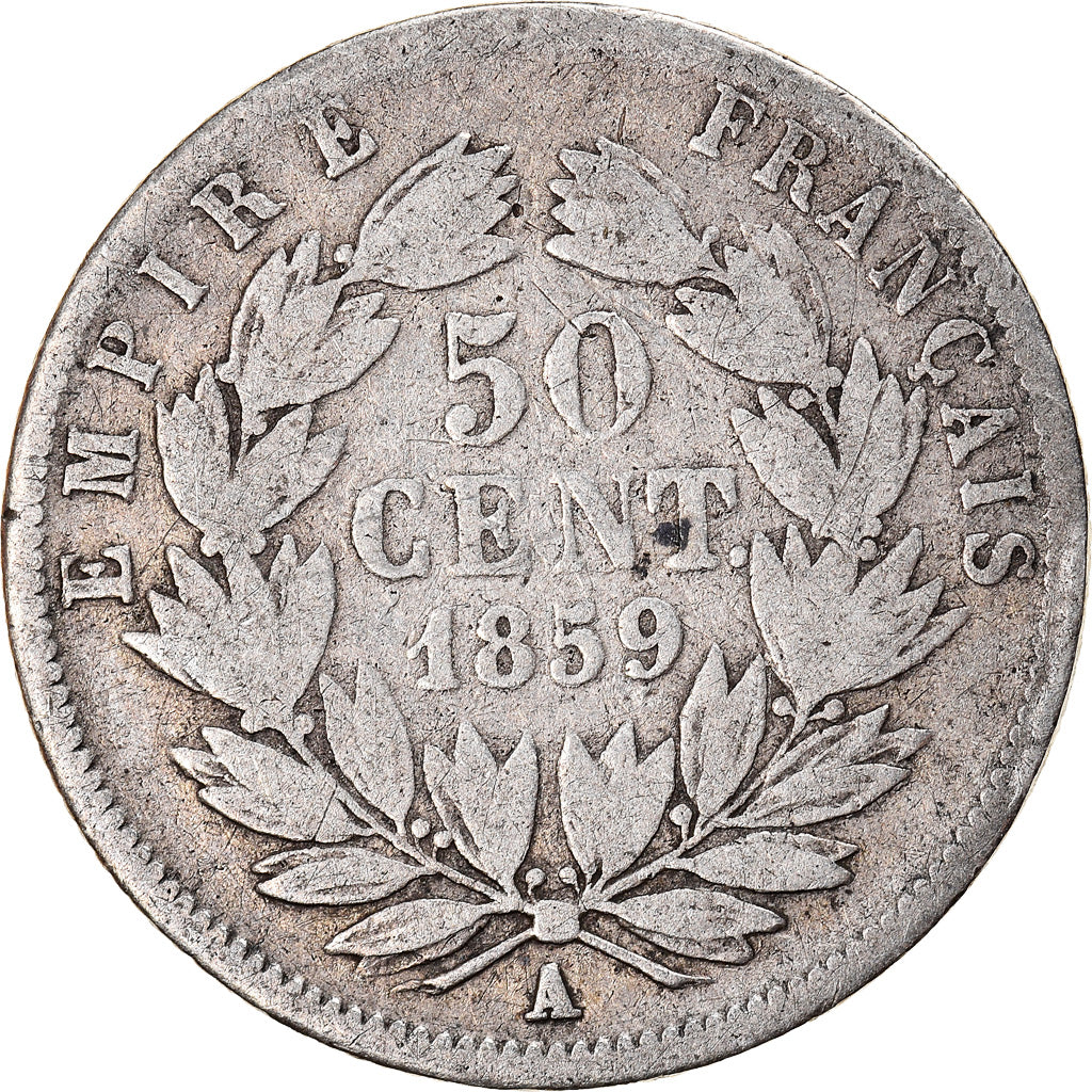 Moneda, Francia, Napoleon III, Napoléon III, 50 Centimes, 1859, Paris, BC