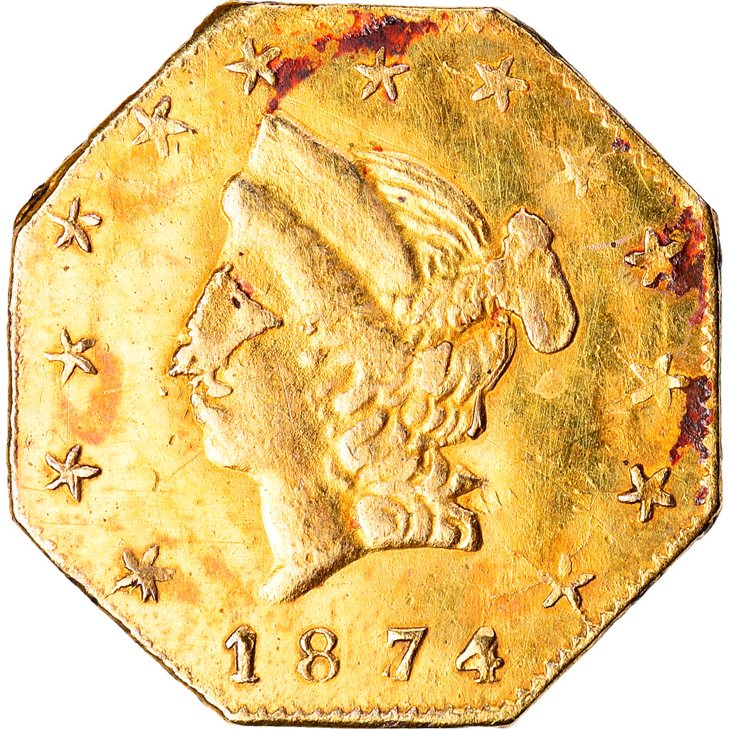 Moneda, Estados Unidos, California, 1/2 Dollar Liberty, 50 Cents, 1874, BC+, Oro