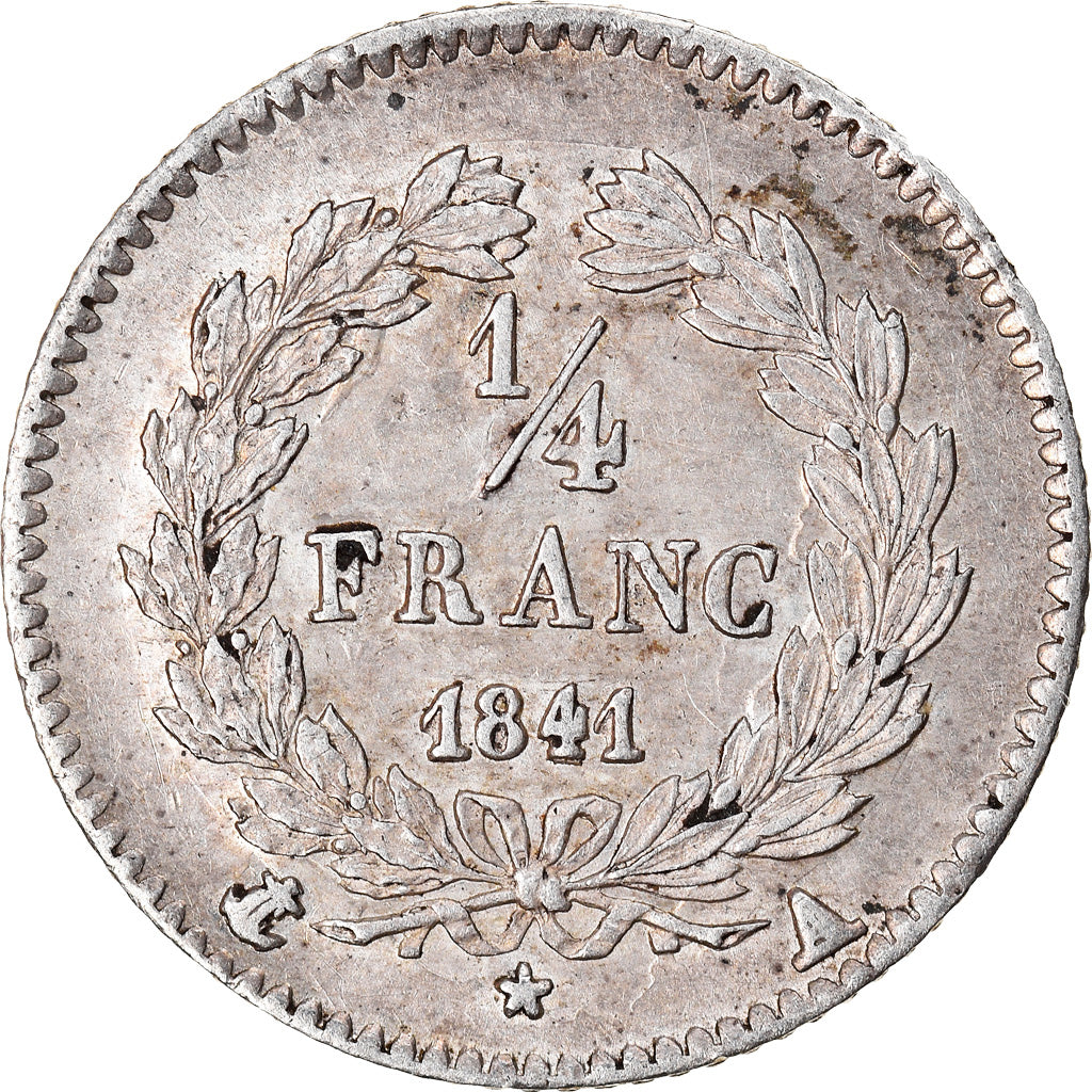 Coin, France, Louis-Philippe, 1/4 Franc, 1841, Paris, AU(50-53), Silver