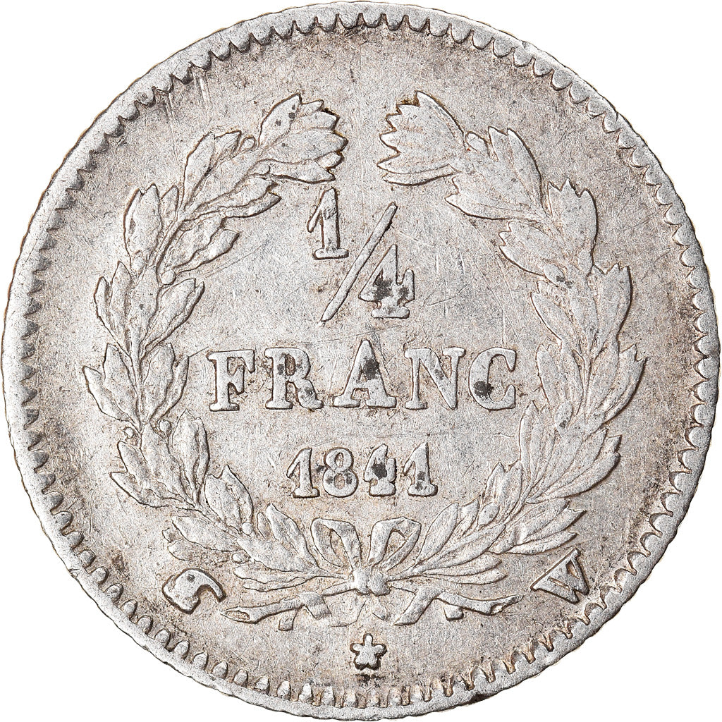 Moneda, Francia, Louis-Philippe, 1/4 Franc, 1841, Lille, MBC, Plata, KM:740.13