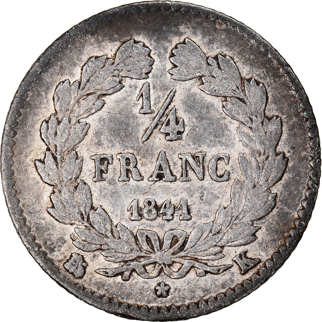 Coin, France, Louis-Philippe, 1/4 Franc, 1841, Bordeaux, EF(40-45), Silver