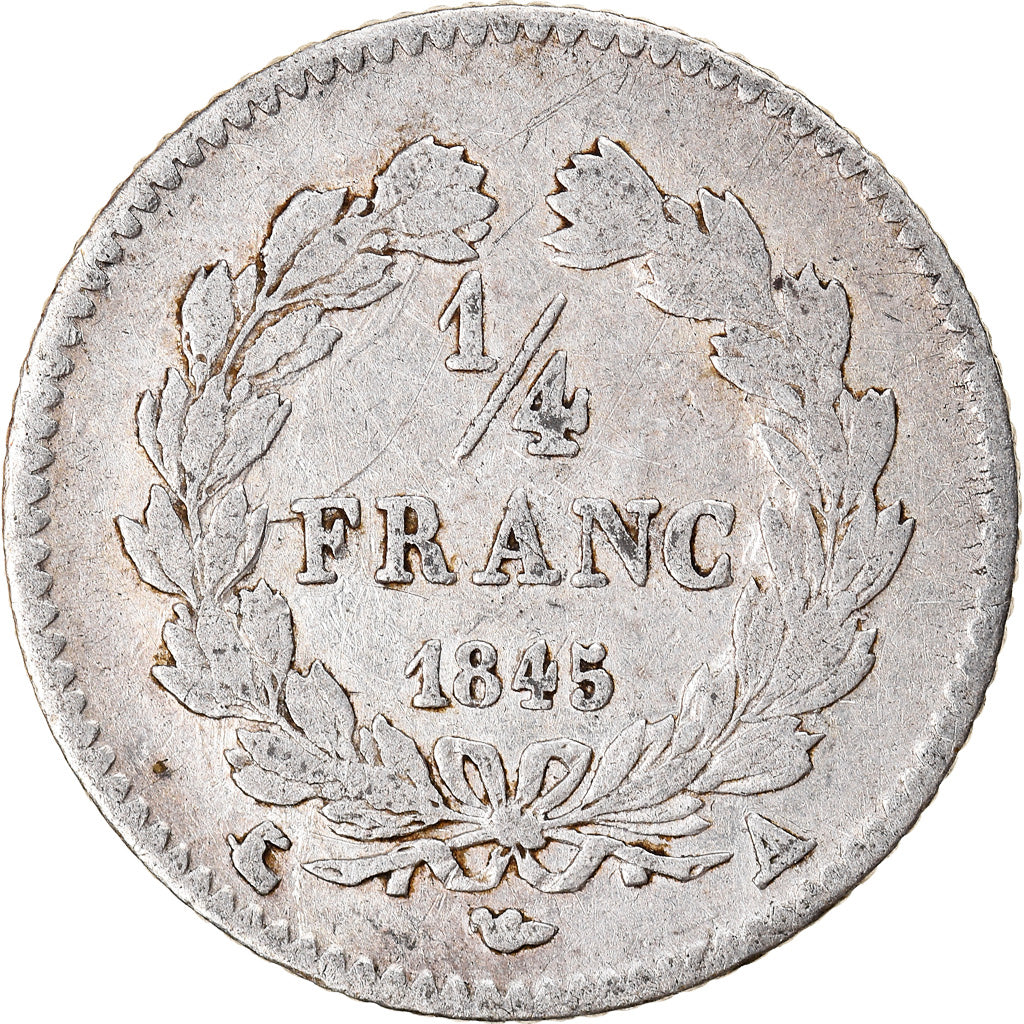 Coin, France, Louis-Philippe, 1/4 Franc, 1845, Paris, VF(30-35), Silver