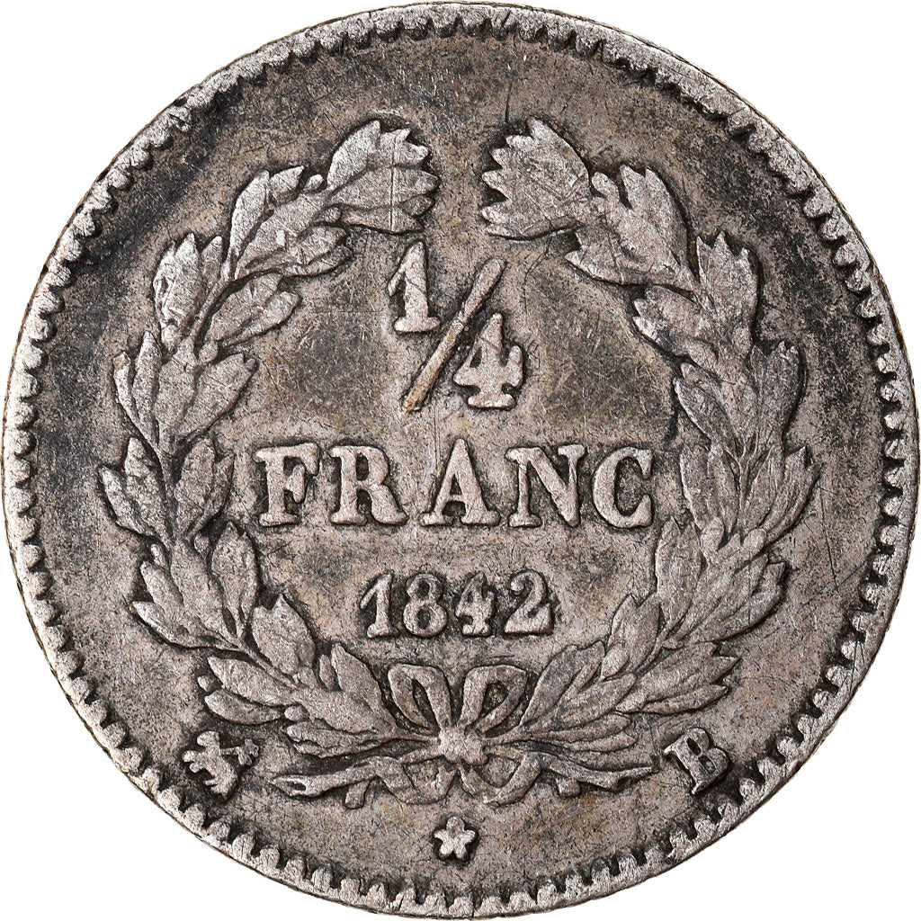 Moneta, Francja, Louis-Philippe, 1/4 Franc, 1842, Rouen, EF(40-45), Srebro