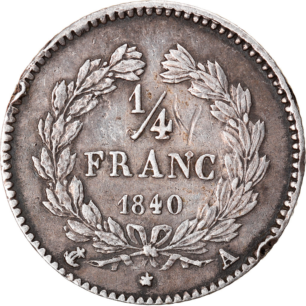 Coin, France, Louis-Philippe, 1/4 Franc, 1840, Paris, AU(50-53), Silver
