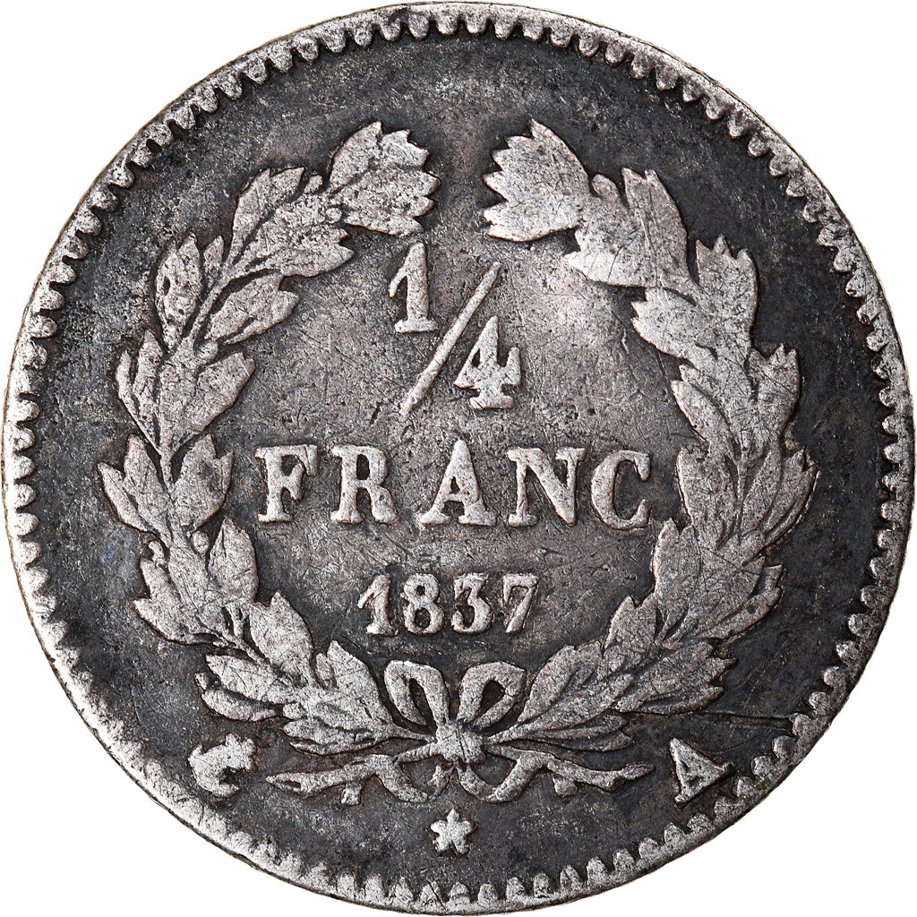Münze, Frankreich, Louis-Philippe, 1/4 Franc, 1837, Paris, S, Silber, KM:740.1