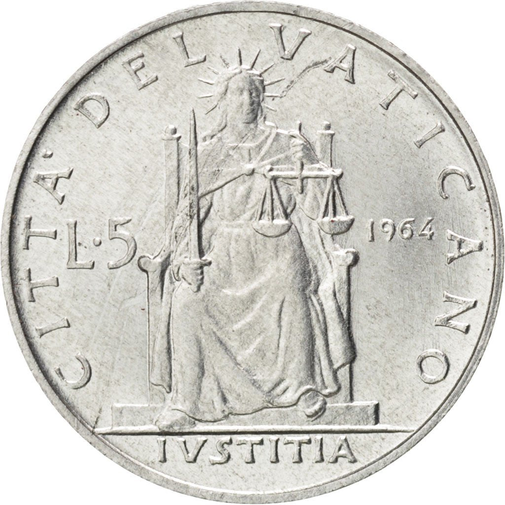 VATICAN CITY, 5 Lire, 1964, KM #78.1, MS(63), Aluminum, 20, 1.01