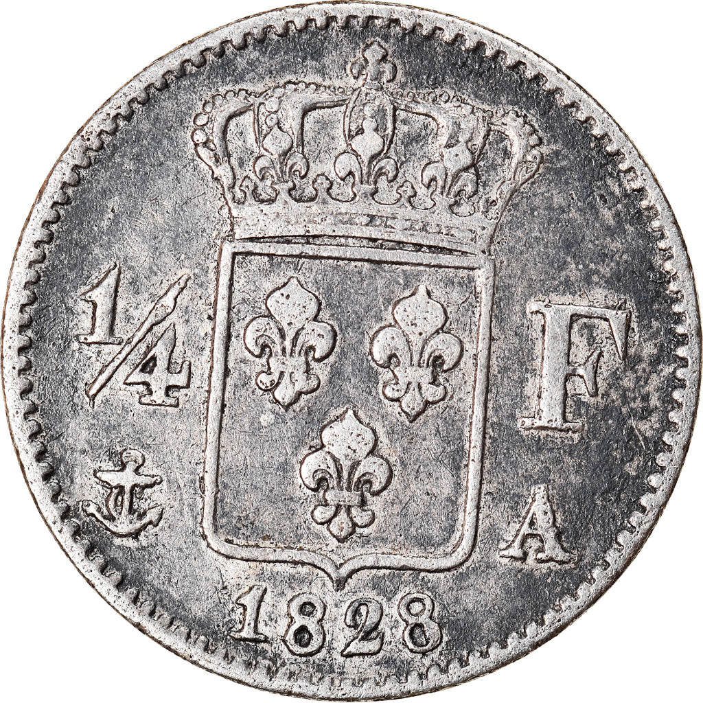 Moneta, Francja, Charles X, 1/4 Franc, 1828, Paris, EF(40-45), Srebro, KM:722.1