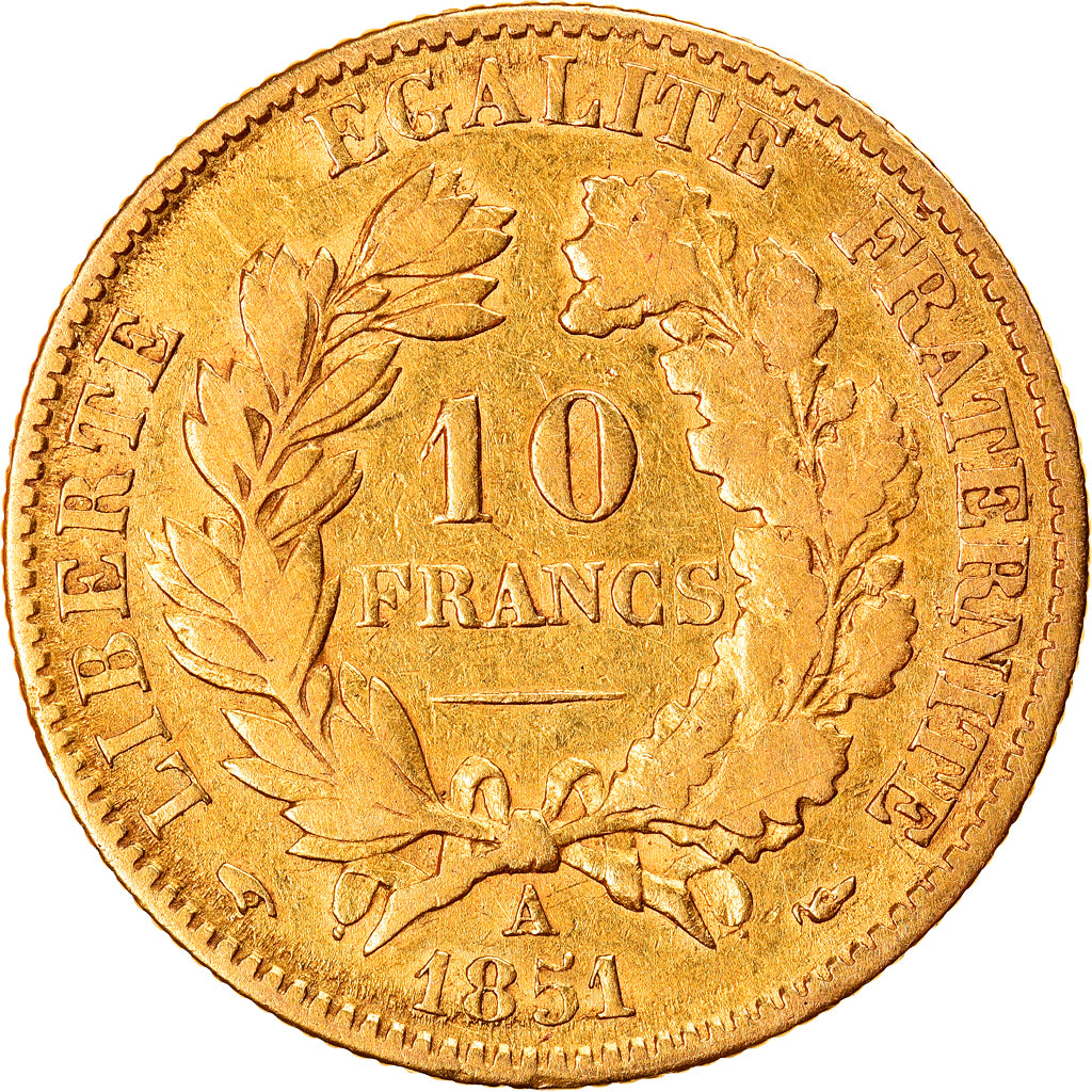 Moneta, Francja, Cérès, 10 Francs, 1851, Paris, VF(30-35), Złoto, KM:770